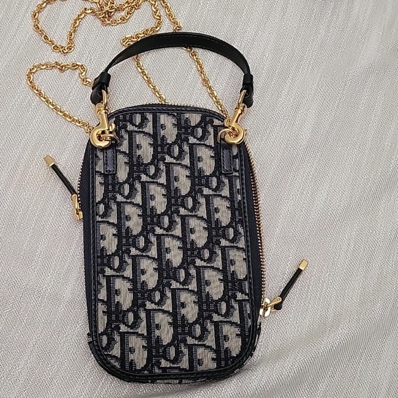 SOLD-Christian Dior blue Oblique Jacquard phone holder - Picture 4 of 11